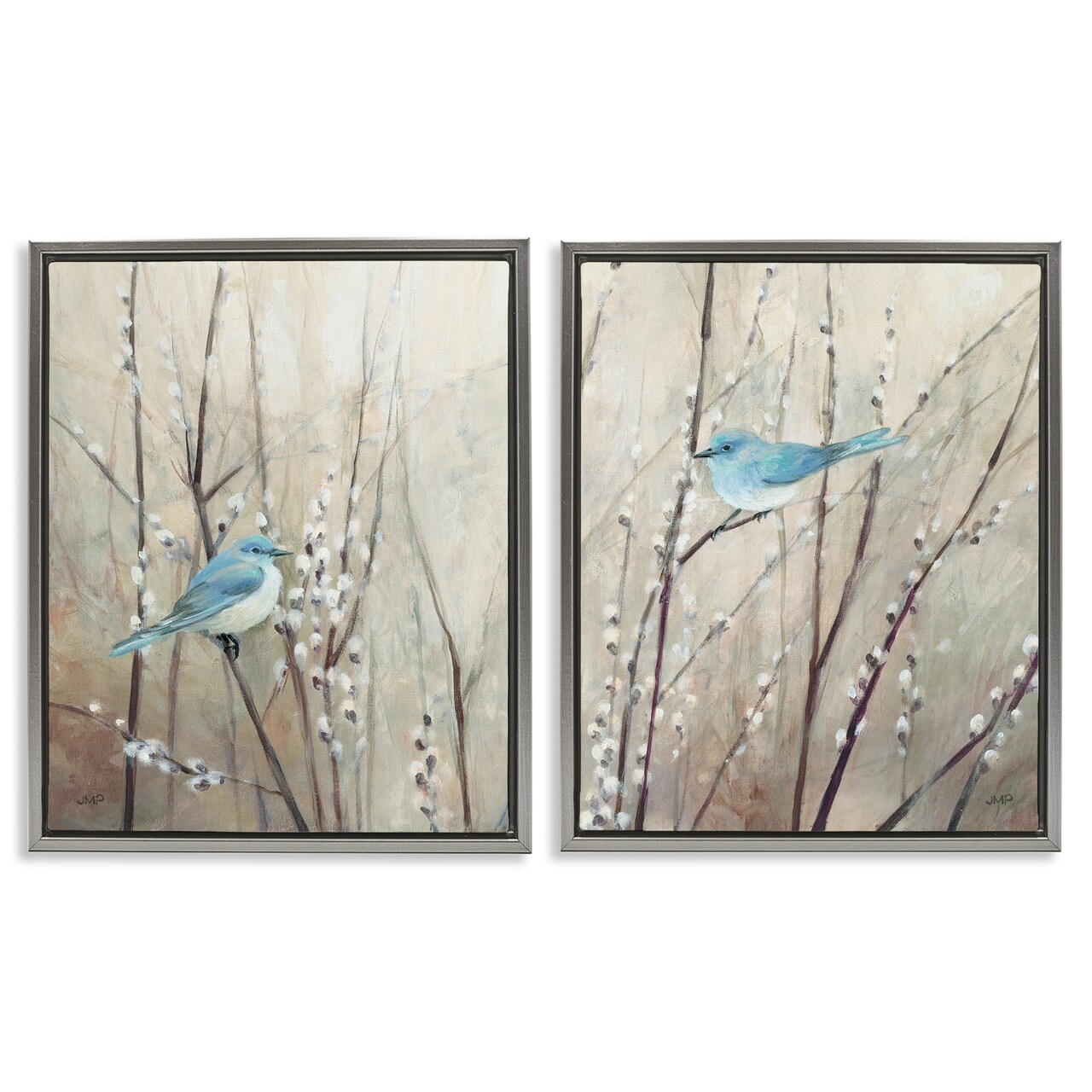 Stupell Industries Peaceful Perched Blue Birds Framed Floater Canvas Wall Art